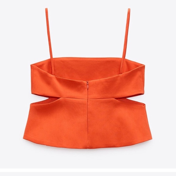 Zara Orange Wide Leg Slit Cuff High Rise Pants & Cut-Out Straight Neckline Crop - Picture 3 of 11